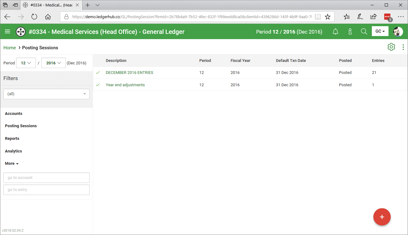 General Ledger Posting Sessions